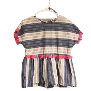 Savanna Jane top sold @ Anthropologie blue and white striped boho top tassels